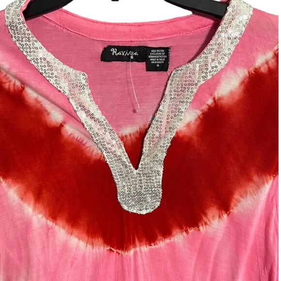 Raviya Swim Coverup Womens Small Red Pink Tie Dyed Sequin Neck Lower Sleeve New - Picture 5 of 7